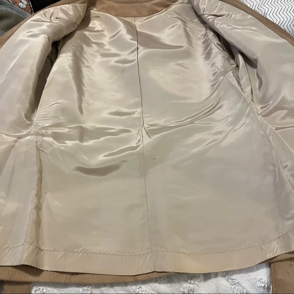 Leather Craft Process Of America Tan Suede One Button Belted Blazer Jacket - Picture 5 of 10